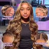 Body Wave 13x4 Hd Transparent Lace Front Wig Colored Highlight Human