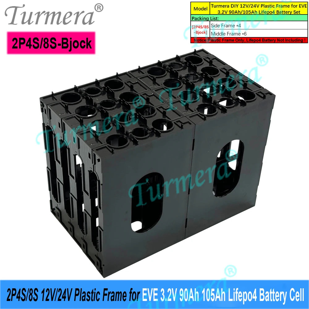 Turmera 12V 24V Battery Frame Flame-Retardant ABS PC Plastic Holder with Latches for CATL EVE 280Ah 320Ah 105Ah Lifepo4 Cell Use