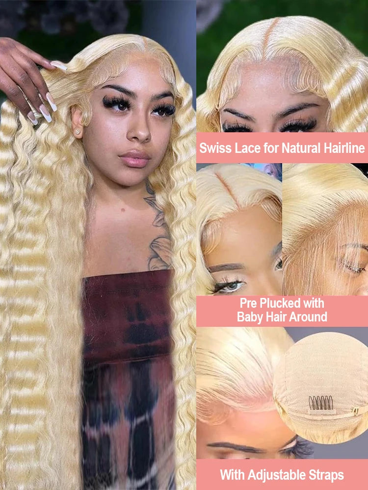 40 Inch Honey Blonde 613 HD Lace Frontal Wig 13x6 Curly Wigs Pre Plucked Brazilian 250% Density Loose Deep Wave Wigs Colored Water Wave Human Hair 13x4 Lace Front Wig For Women