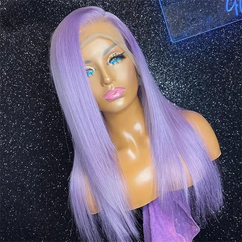 13x6 Purple Lace Front Human Hair Wig Brazilian 613 Blonde Pink Grey