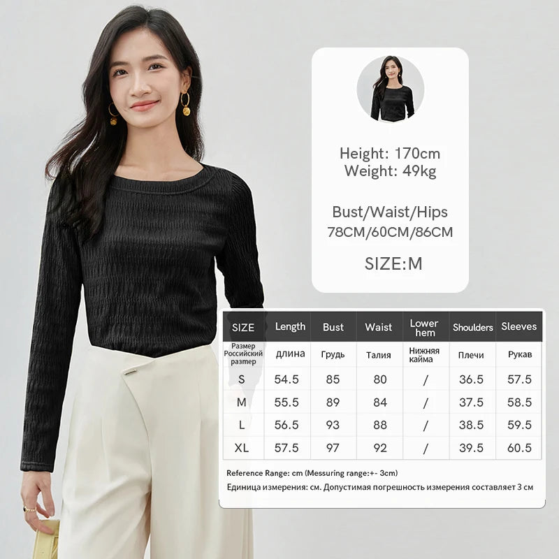 SENTUBILA Slash Neck T-shirt for Women's 2026 Spring Solid Casual Straight Knitted Long Sleeve Simple Tops Female 151T57497