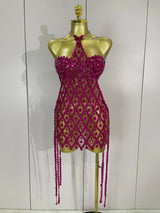 Sexy Sparkly Sequin Diamond Mesh Transparent Two Piece Set Women Celebrate Evening Party Birthday Dress Stage Photo Shoot Wear