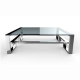 Stainless steel square glass large coffee table square table