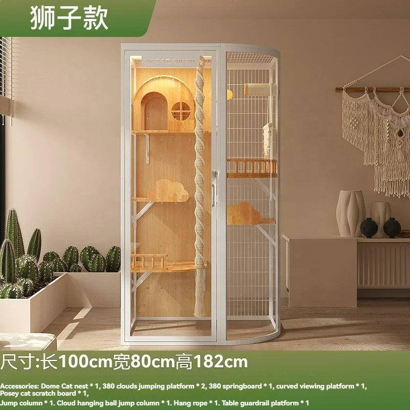 Wholesale Supplier OEM Multi Level Cat Condo Tower for Apartments Space Saving Wooden Pet Furniture Climbing Tree