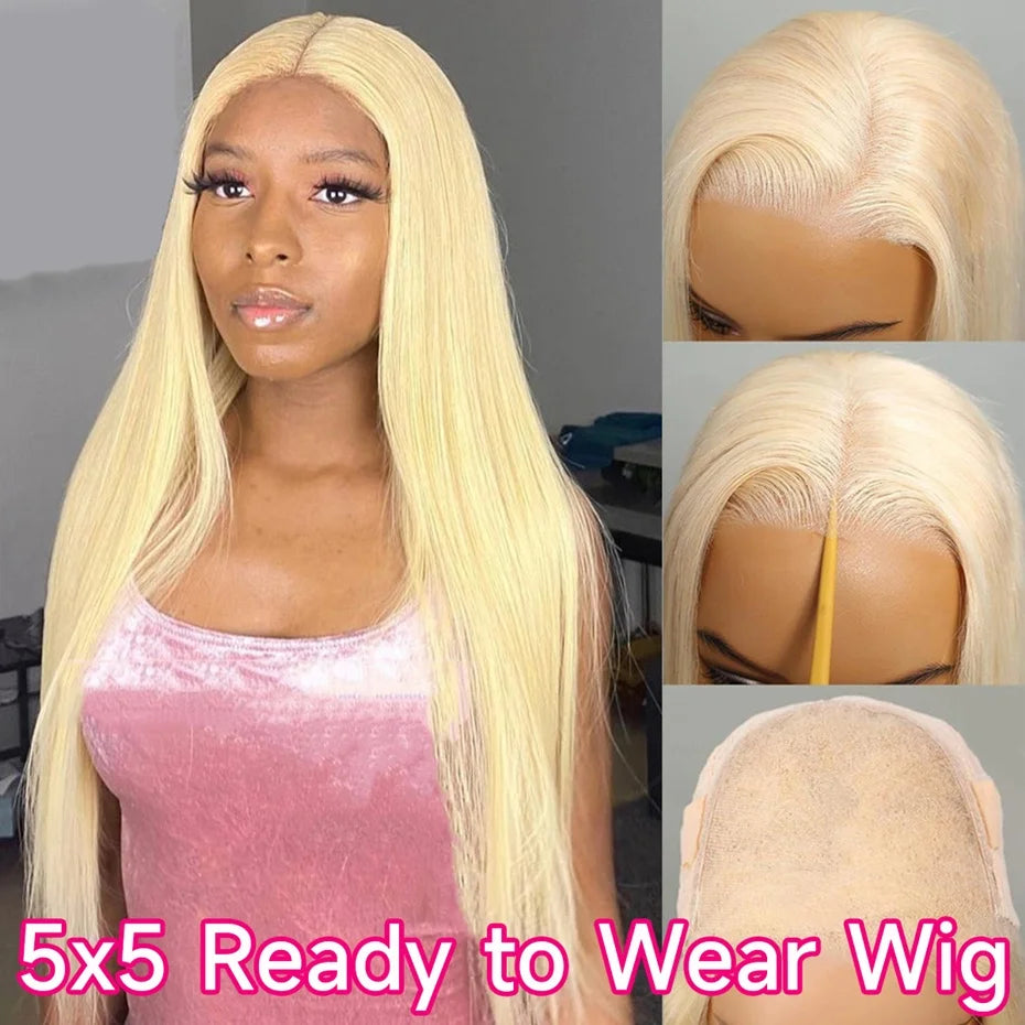 5x5 Glueless Wig Human Hair 613 Honey Blonde Colored Lace Closure Wig Bone Straight Ready to Go Wig Human Hair Ready to Wear