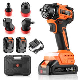 21V Brushless Cordless Drill Driver Kit 5-in-1 Multi-Head System with 2 Batteries and Charger Right Angle Adapter Offset Head 3