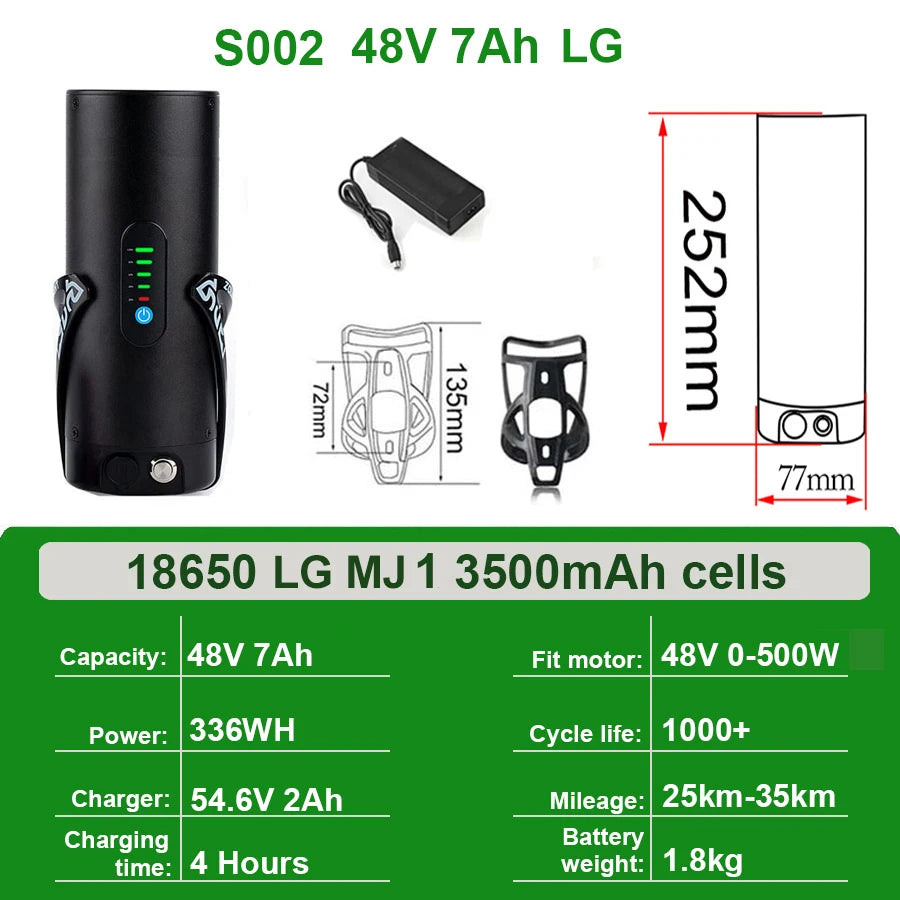 Mini Bottle EBike Battery 36V 10.5Ah 9Ah 48V 7Ah San-yo 18650 Li-ion Battery Pack for Bafang TSDZ2 250W 350W 500W Motor