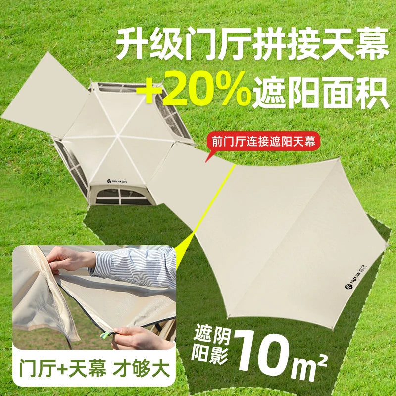 5-8 Persons Automatic Pop Up Camping Tent with Foldable Titanium Silver Cross Hexagonal UV Protection Panoramic Integrated Canop