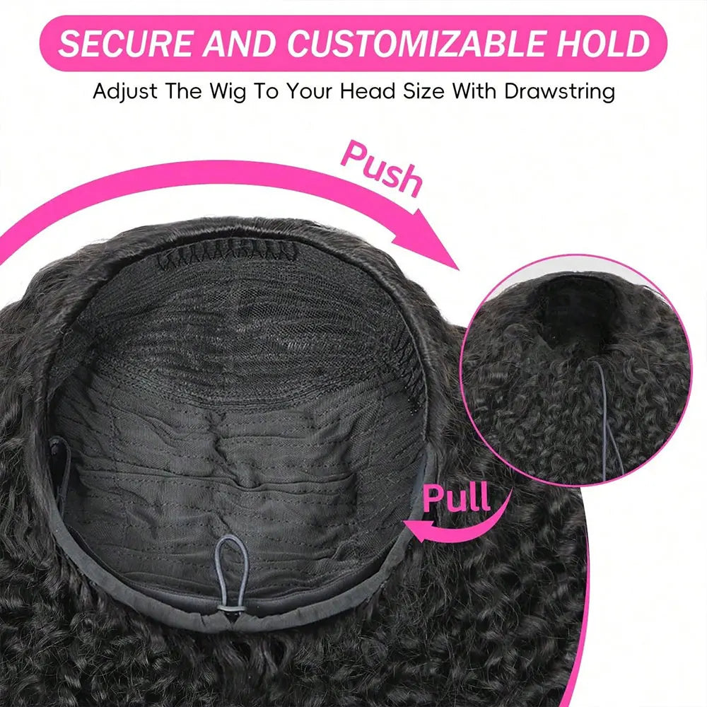 3 In 1 Half Wigs Human Hair Afro Kinky Curly Half Wig With Drawstring