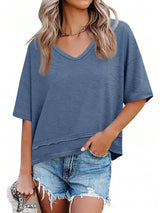 Womens Summer V-Neck Loose Short Sleeve Flowy T-Shirt Casual Basic Top