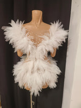 Luxurious White Tulle Mini Dress Women Sexy Sheer Mesh Pearl Crystal Embellished Bodycon Evening Party Wedding Guest Costume