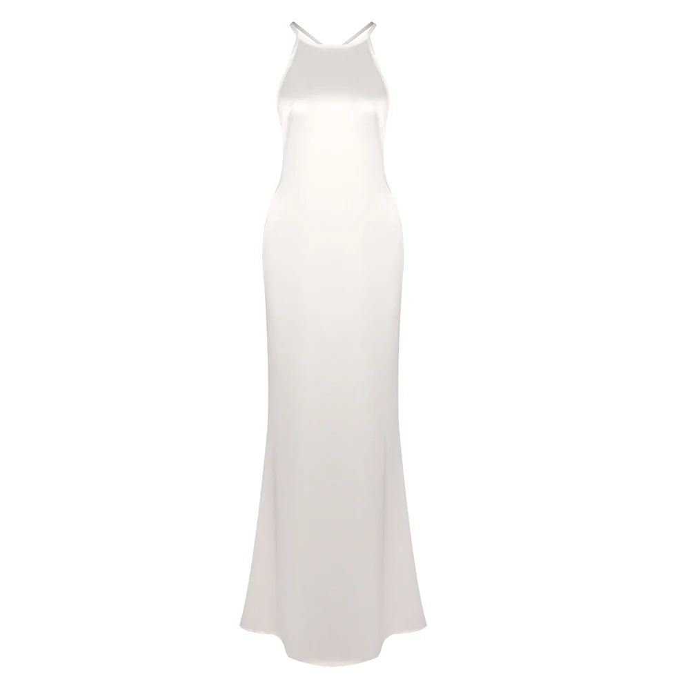 VC 2026 Sexy Backless Satin Maxi Dress For Women Spaghetti Strap Crystal Back Evening Dress Elegant Bodycon Party Slim Fit Dress