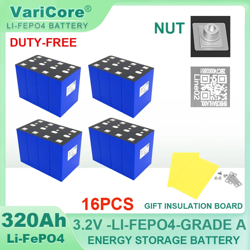 Grade A 3.2V 360AH 340Ah Battery LiFePO4 Lithium Iron Phospha for 12V 24V 4S E-scooter RV Solar Energy Storage System Duty-free