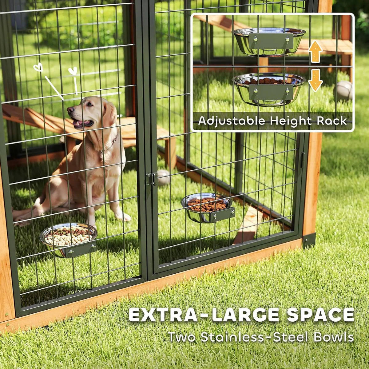 PawHut 7' x 5' Extra Large Outdoor Dog Kennel, Walk-in Wood Dog House with External Storage Cabinet, Platform, Stairs, Pet Shelt