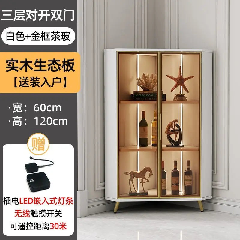 Corner Cabinet with Light Solid Wood Living Room Corner Corner Cabinet Display Bookcase Storage Triangle Cabinet Dining