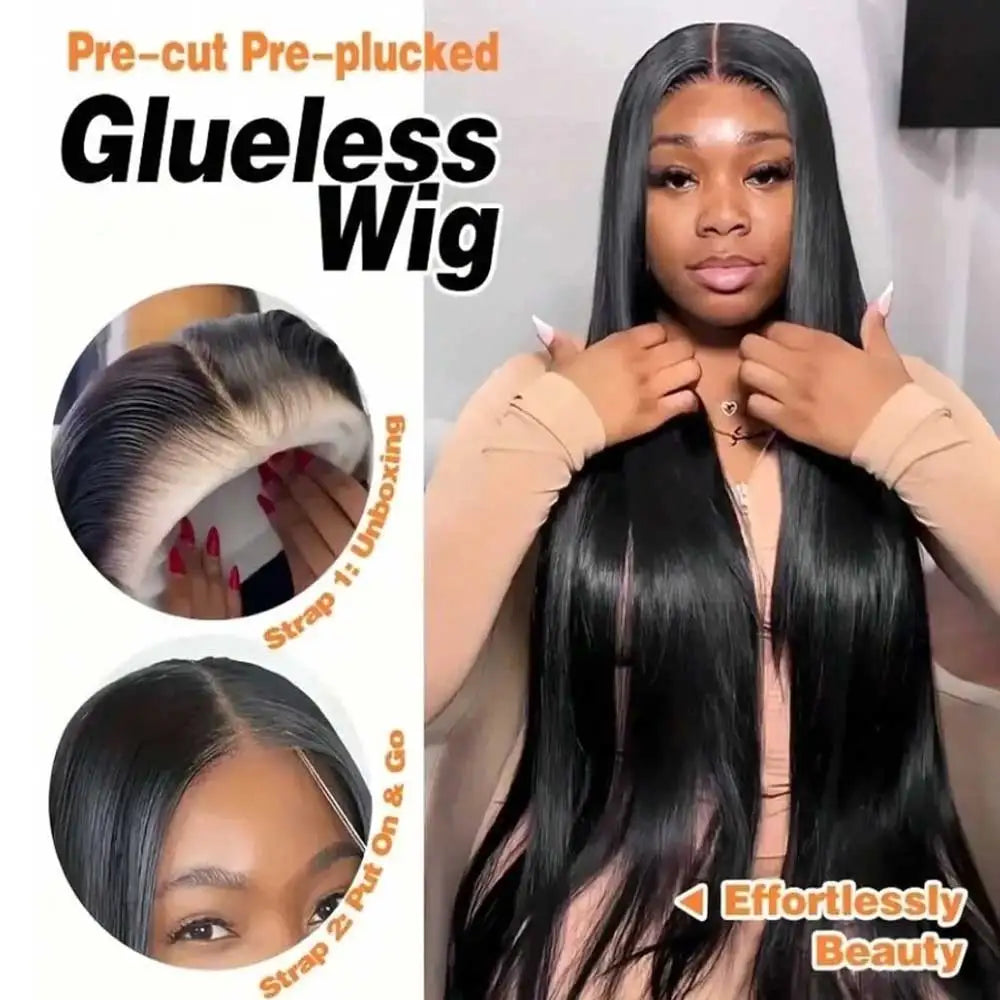 Straight 40 Inch 6x5 Pre Plucked Pre Cut Lace Glueless Wigs Human Hair