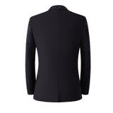 Men Sparkling Rhinestone Tuxedo Suit 3‑Pcs Set Blazer+Pants+Bow Tie Slim Fit Black Crystals Beading Wedding Groom Prom Party Stage Performance Formal Costume Homme