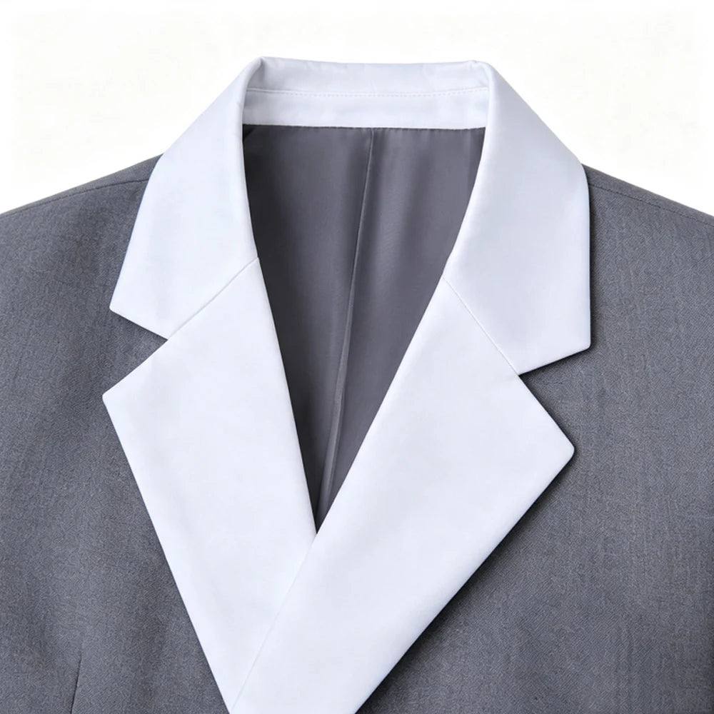 Men Grey Double Breasted Tailcoat Suit 2 Pieces White Peak Lapel Gold Buttons Slim Fit Jacket Pants Set Wedding Groom Tuxedo For Party Prom