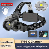 2025 New Super Powerful Headlamp 800W LED IR Sensor Headlight Rechargeable Head Flashlight 5000 Meter Head Lamp Fishing Lantern