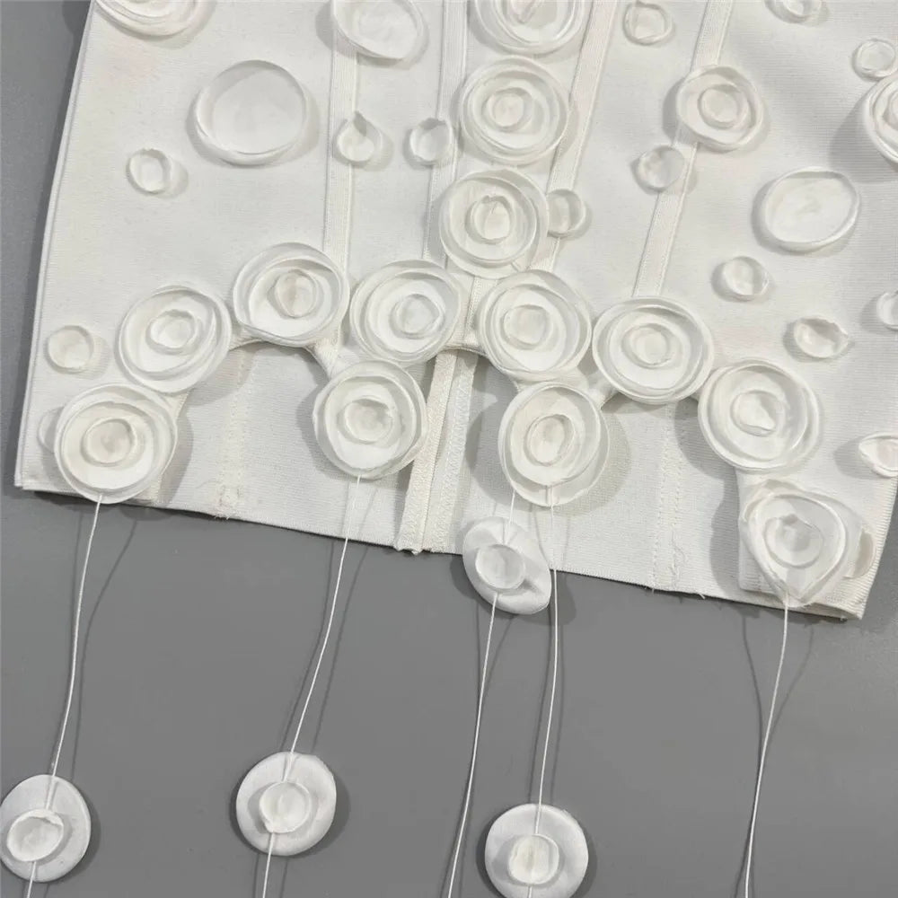 New Arrival Women Summer Fashion 3D Flowers Tassel Mini Bodycon Bandage Sleeveless Casual Party Dress