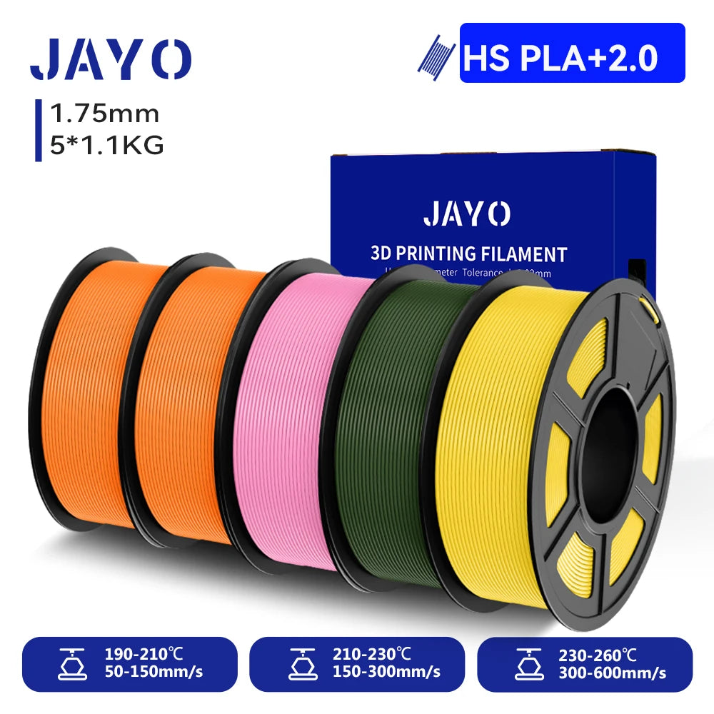 JAYO 3D PETG/PLA/PLA PLUS Filament 1.75mm PLA Filament 5 Rolls For Bambu FDM 3D Printer Neatly Wound 3D Printing Material for 3d