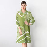 Miyake Pleated Dress Summer Fashion Loose Fit Long Sleeve Elegant Mid-Length Ideal for Covering Up and Relaxing Wear 2024