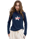 ELFSACK 2025 Winter New Arrivals Y2K Slim Fit Half Neck Graphic Long Sleeve T-shirt For Woman