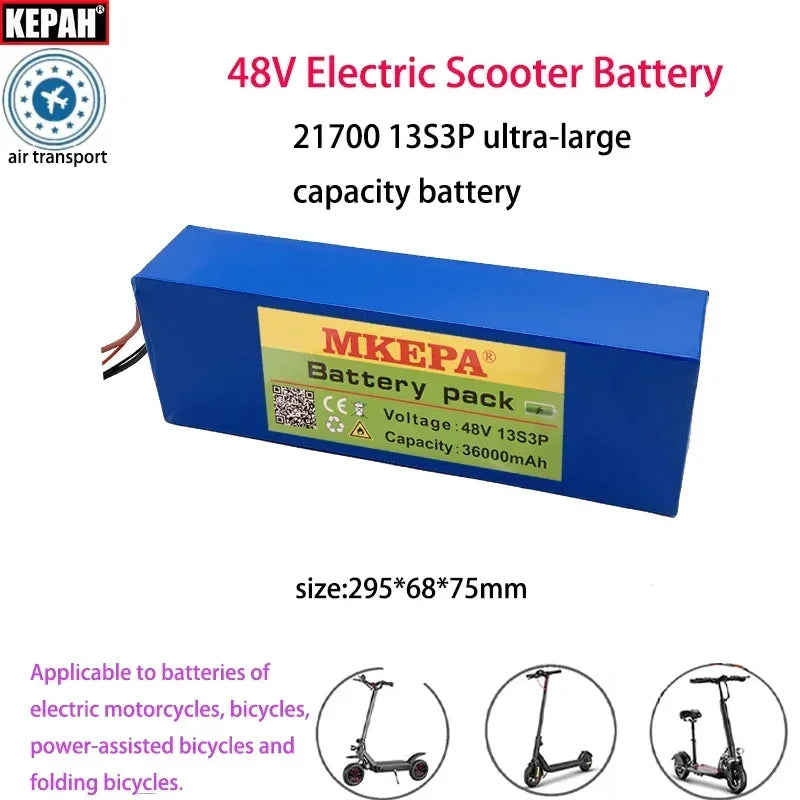 48V 13S3P 36Ah 21700 electric scooter folding takeaway car electric motorcycle lithium ion battery, with BMS，high power