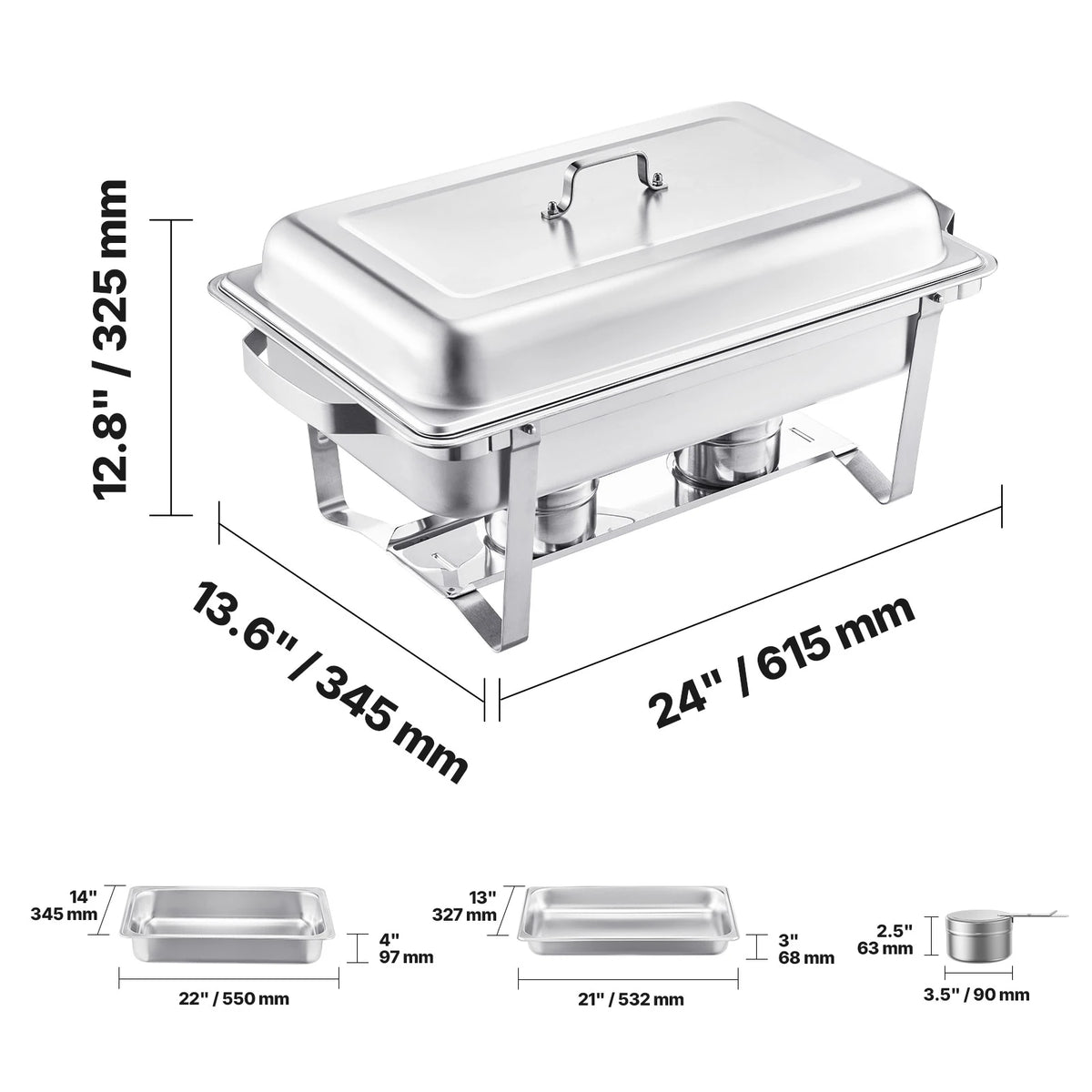 SucceBuy 8 Qt 4/6 Pack Chafing Dish Buffet Set Stainless Steel Chafer Rectangle Catering Warmer Server W/Lid Water Pan for Party