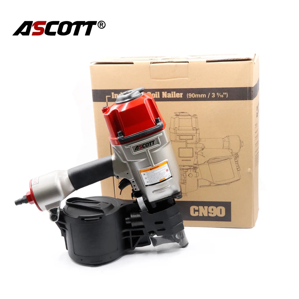 Ascott Coil Nailer CN57 CN70 CN80 CN90B Pallet Nailing Gun for Making Crates Siding Board Fencing Woodworking Pneumatic Tool