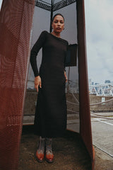 AS AW2025 cable knitting maxi dress soft Sweater round neck woman clothes with buttons
