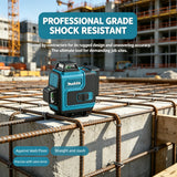 Makita Laser Level:Self-Leveling & Manual Modes,515nm Green Light,±4° Range,16 Lines,IP65,With Remote & Battery for Alignment