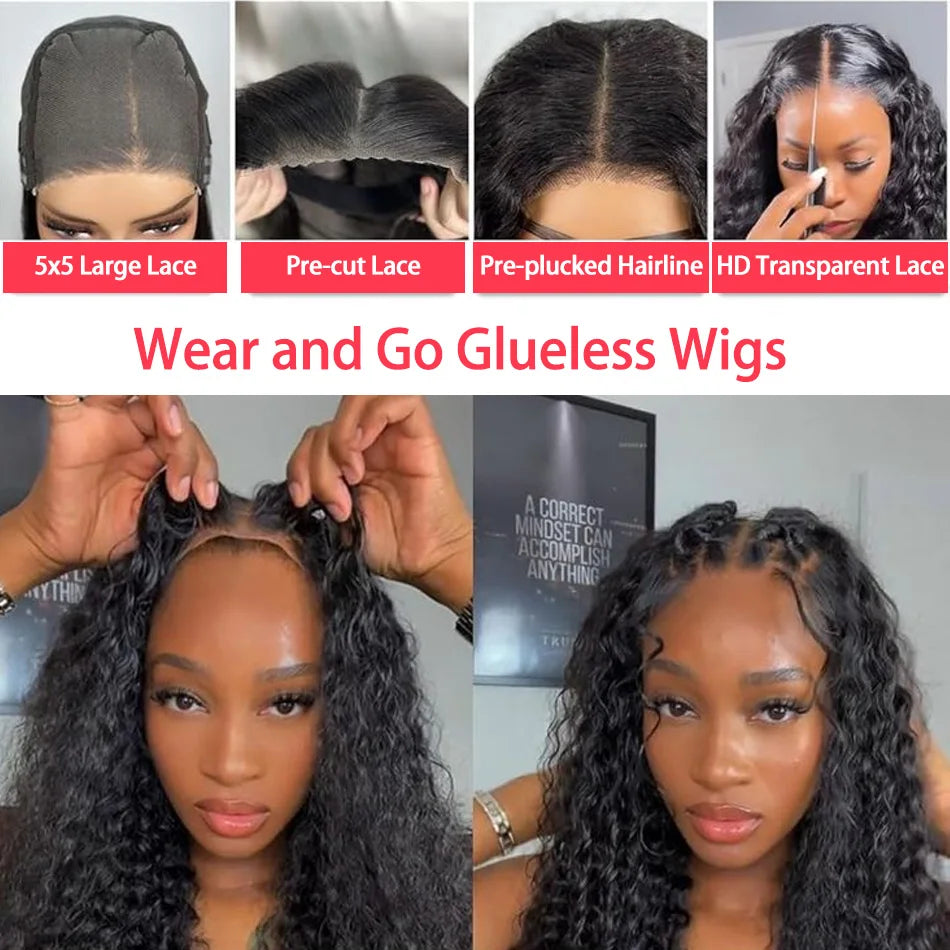 250 Density Human Hair 13x6 Deep Wave HD Lace Frontal Wigs 13x4 Water Curly 5x5 Glueless Lace Front Wig 30 40 Inch Closure Black