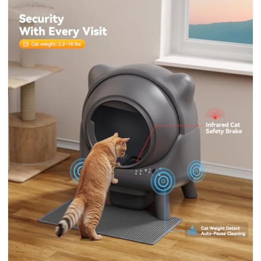 Self Cleaning Litter Box Automatic Litter Box with Odor Control Robot Cat Ears Design 65L APP Real-Time Monitor for Multiple Ca