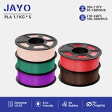 JAYO 3D Printer Filament  PETG PLA HSMPETG PLA PLUS 1.75mm 5Rolls 3D Printing Materials for 100% No Bubble &FDM 3D Pen DIY Gift
