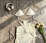 sexy beads plain bikinis sets three pieces with wrinkled long skirts swimsuits bathing suit swimwear biquini tankini trikini