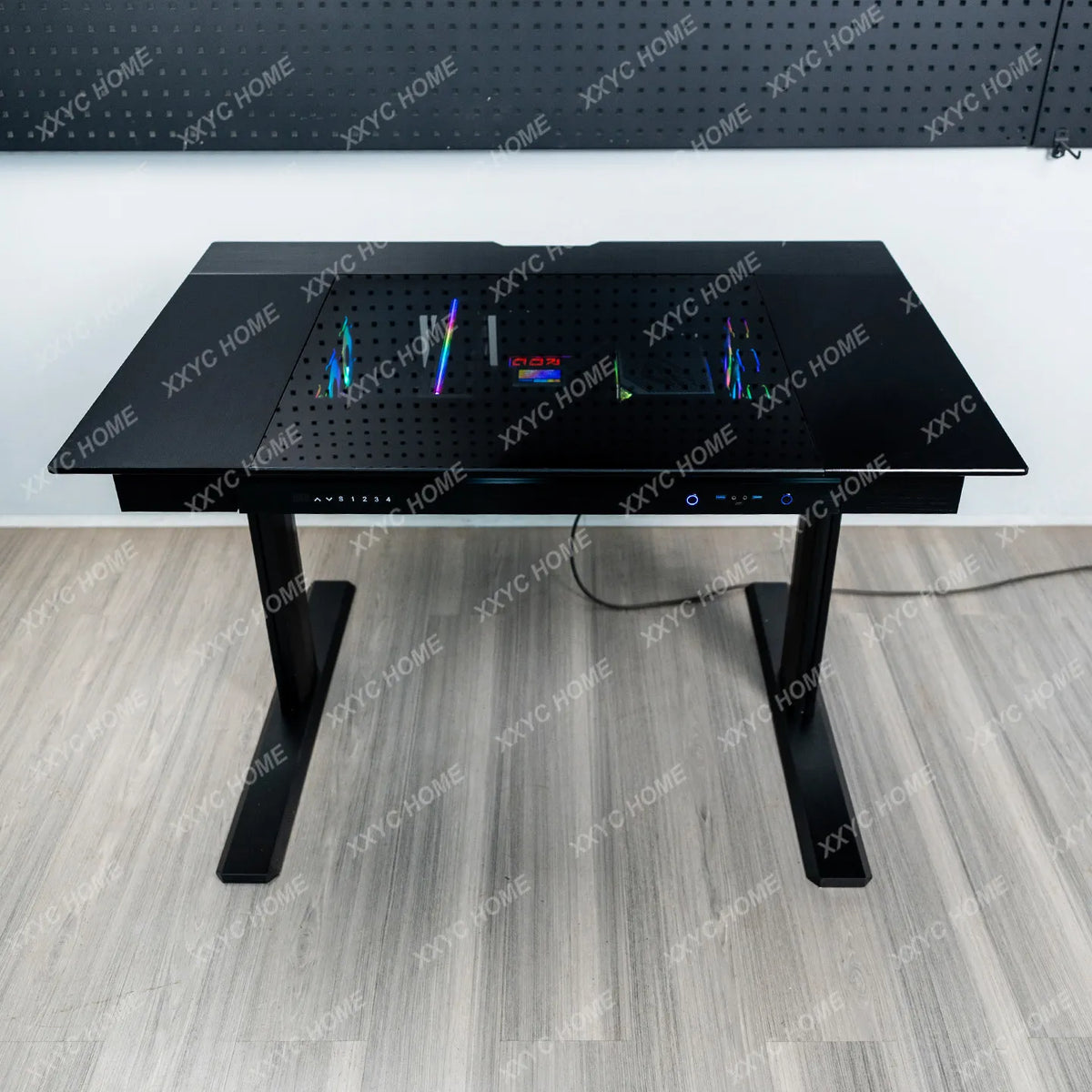 AA Computer integrated table solid aluminum alloy surface transparent drawer large chassis electric lifting e-sports table