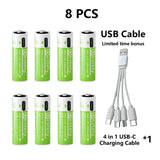2025 Pro 1.5V AAA 6800mAh Rechargeable Battery, Type-C Fast Charging Li-ion Batteries, 2000 Cycles LED Indicator with Free Cable