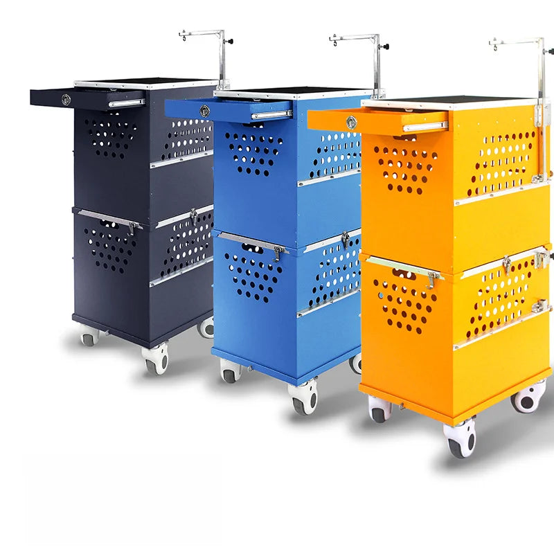 Stackable Lockable Aluminum Two Berth Double Decker Dog Show Cage Set Trolley Grooming Arm Drawer Button