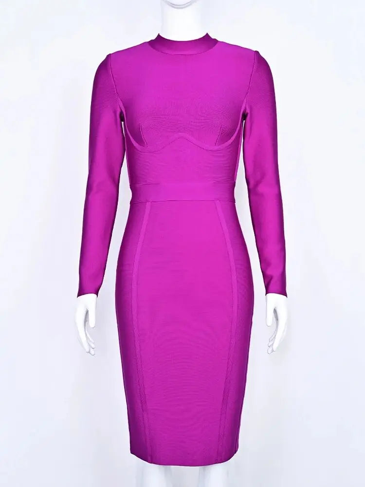 BEAUKEY Long Sleeve High Quality HL Bandage Dress 2025 For Women Office Lady Bodycon Dress Color Black Wine Red Purple Club XL