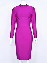 BEAUKEY Long Sleeve High Quality HL Bandage Dress 2025 For Women Office Lady Bodycon Dress Color Black Wine Red Purple Club XL