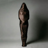 Glossy Coffee Satin Silk Maxi Dress Ice Silk Wrapped Sexy Long Sleeping Bag