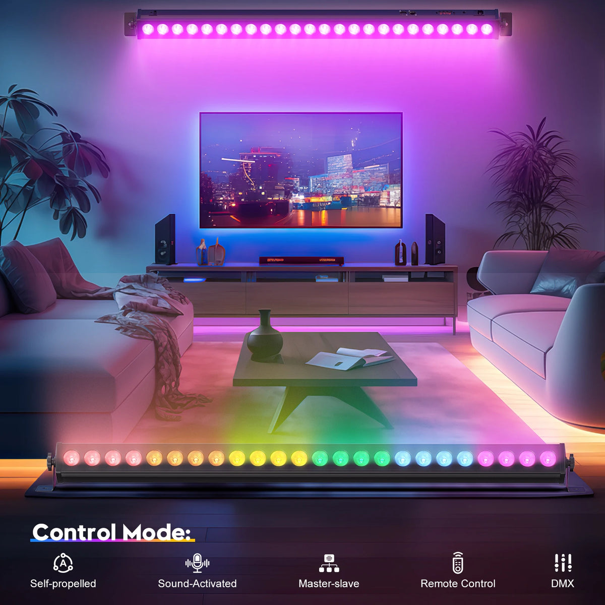 U'King 1/2Pcs 60W RGB 24LED Wall Wash Light Bar DMX512 Stage Light Bar DJ Lights For Wedding Disco Party Church Music Show