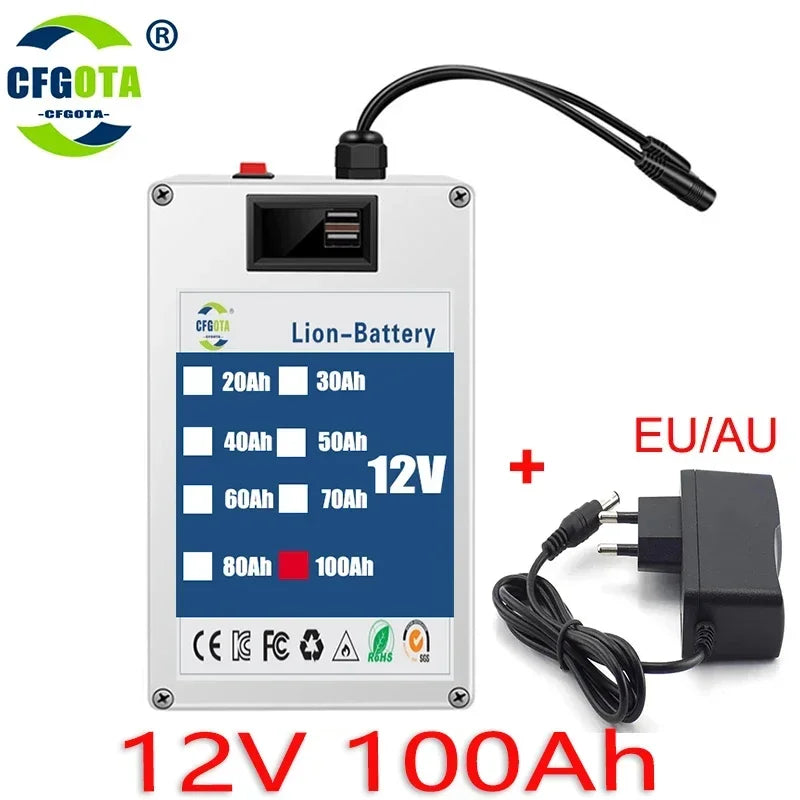 DC 12V 100Ah Lithium-ion Rechargeable Battery Is A Large Capacity and Multi-purpose Rechargeable Battery Power Bank