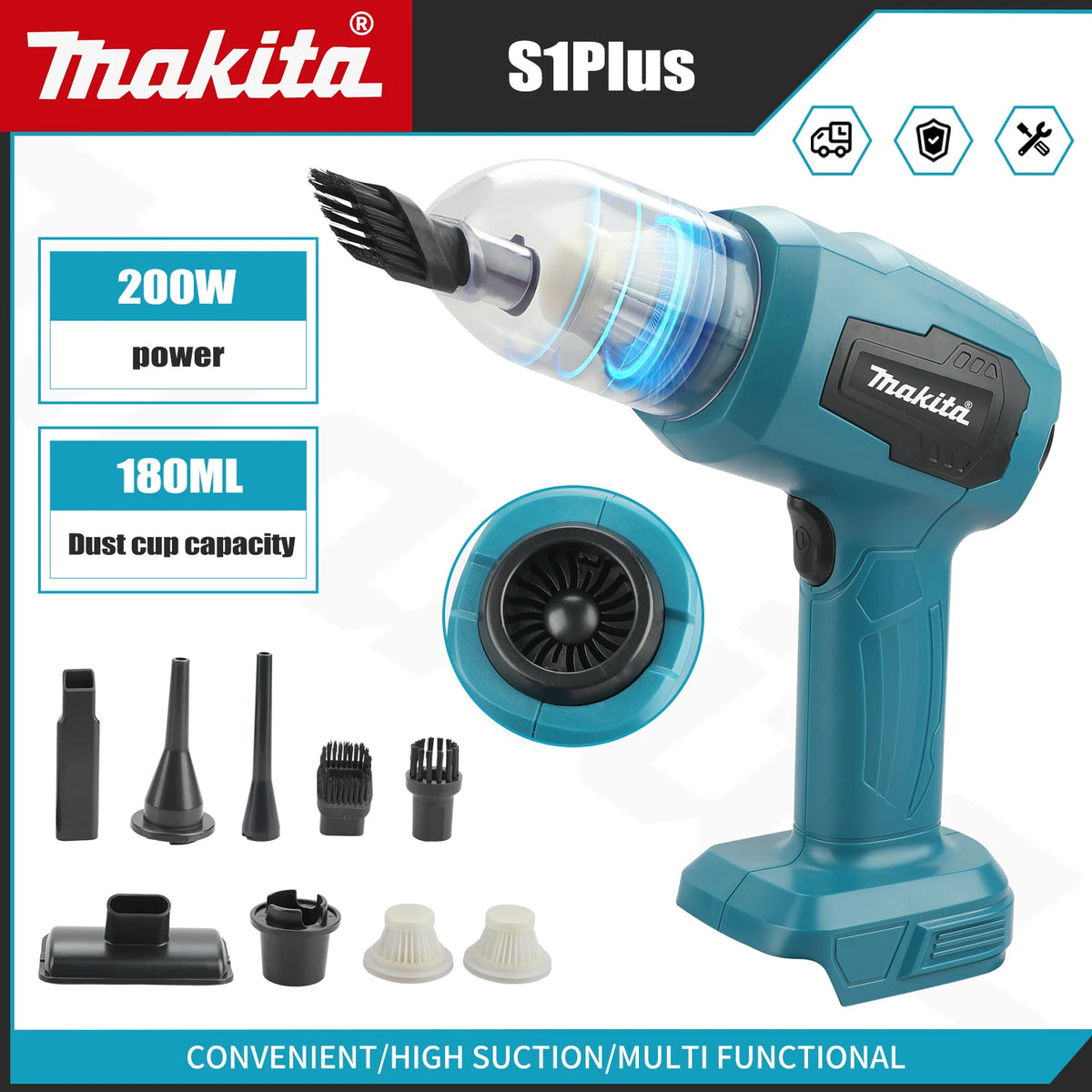 Makita Strong Suction Mini Electric Vacuum Cleaner Wireless Handheld Home Cleaner Blower With 7 Nozzeles for 18V Battery
