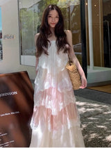 Women's Lace Hem Draped Maxi Dress Sweet Sleeveless Backless Ruffle Hem Dress 2026 Summer Casual Vacation Streetwear Lady Dress