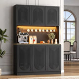 Large 71 Black Kitchen Pantry Cabinet with Adjustable Shelves, LED Light & Power Outlet, Ideal for Storage or Dining Room