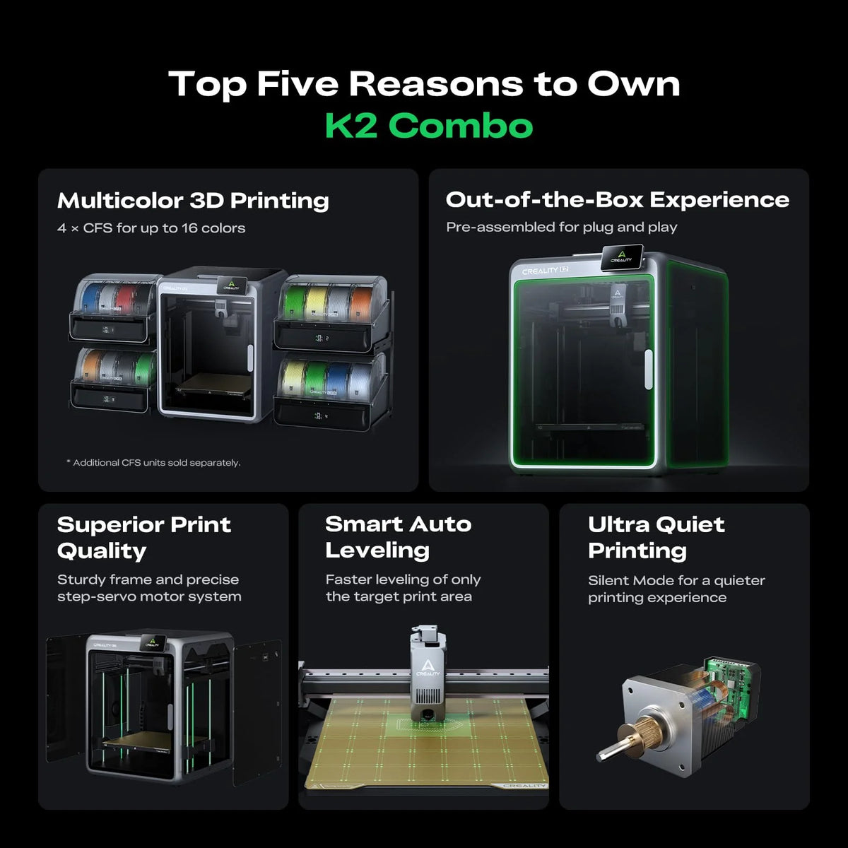 Creality K2 Combo 3D Printer, Multicolor Printing with CFS, High-Speed 600mm/s,Smart Auto Leveling, Quiet Printing, 300°C Nozzle