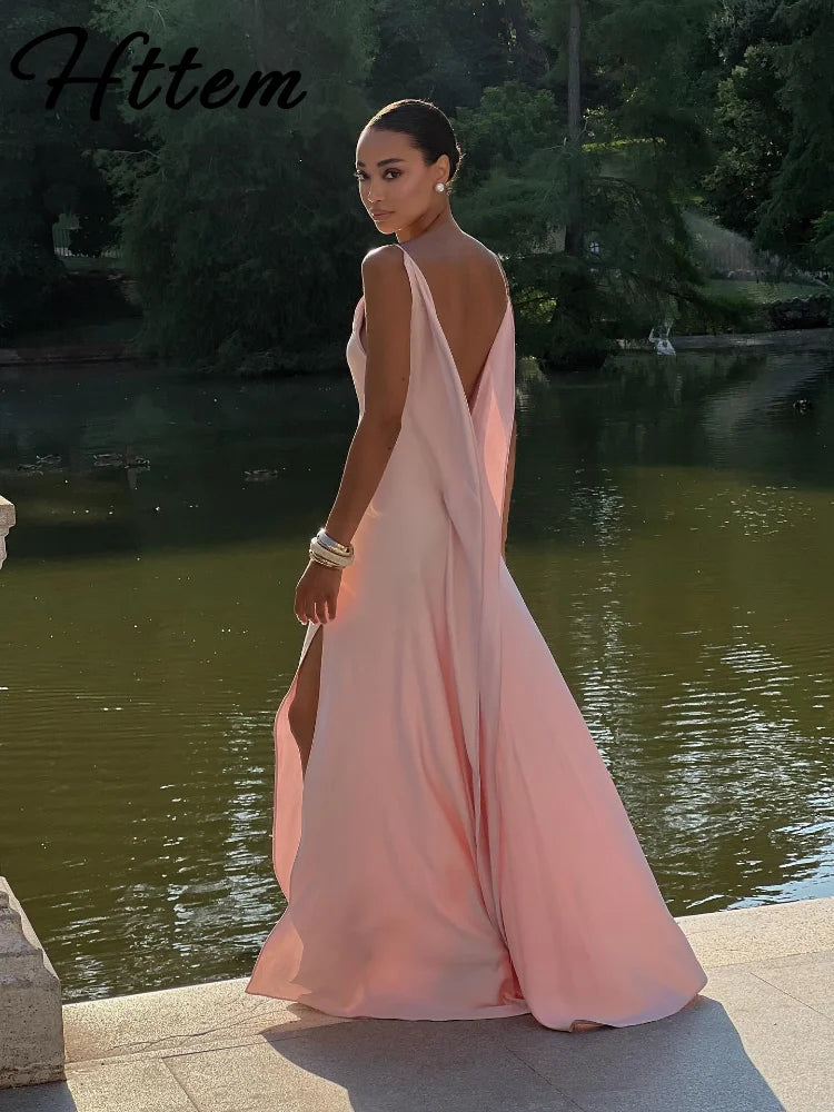 Elegant Split Women' s Dresses Solid Square Collar Backless Sleeveless Long Dress Female 2026 Spring Summer Party Evening Robes