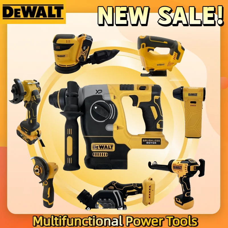 DeWalt Power Tools Set Cordless Angle Grinder, Cutter, Glass Silicone Gun, Inflator, Impact Hammer Grease Gun For DeWalt Battery